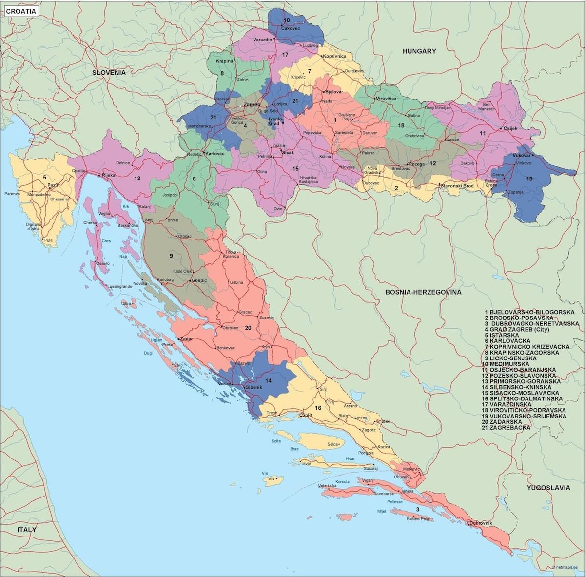 克罗地亚国家地图