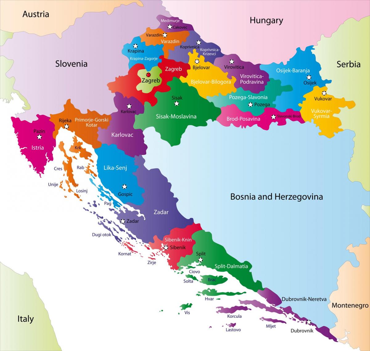 克罗地亚地区地图