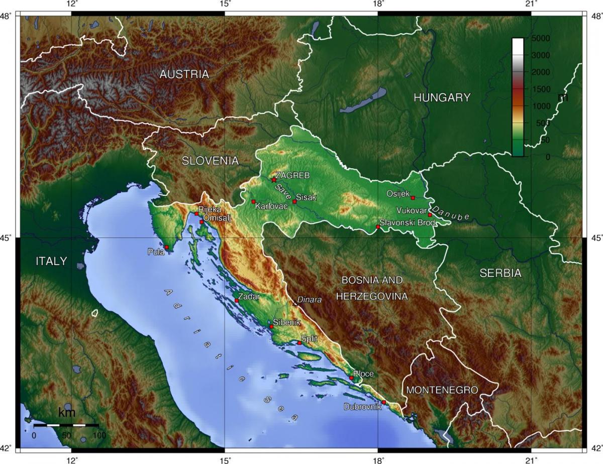 克罗地亚地形图
