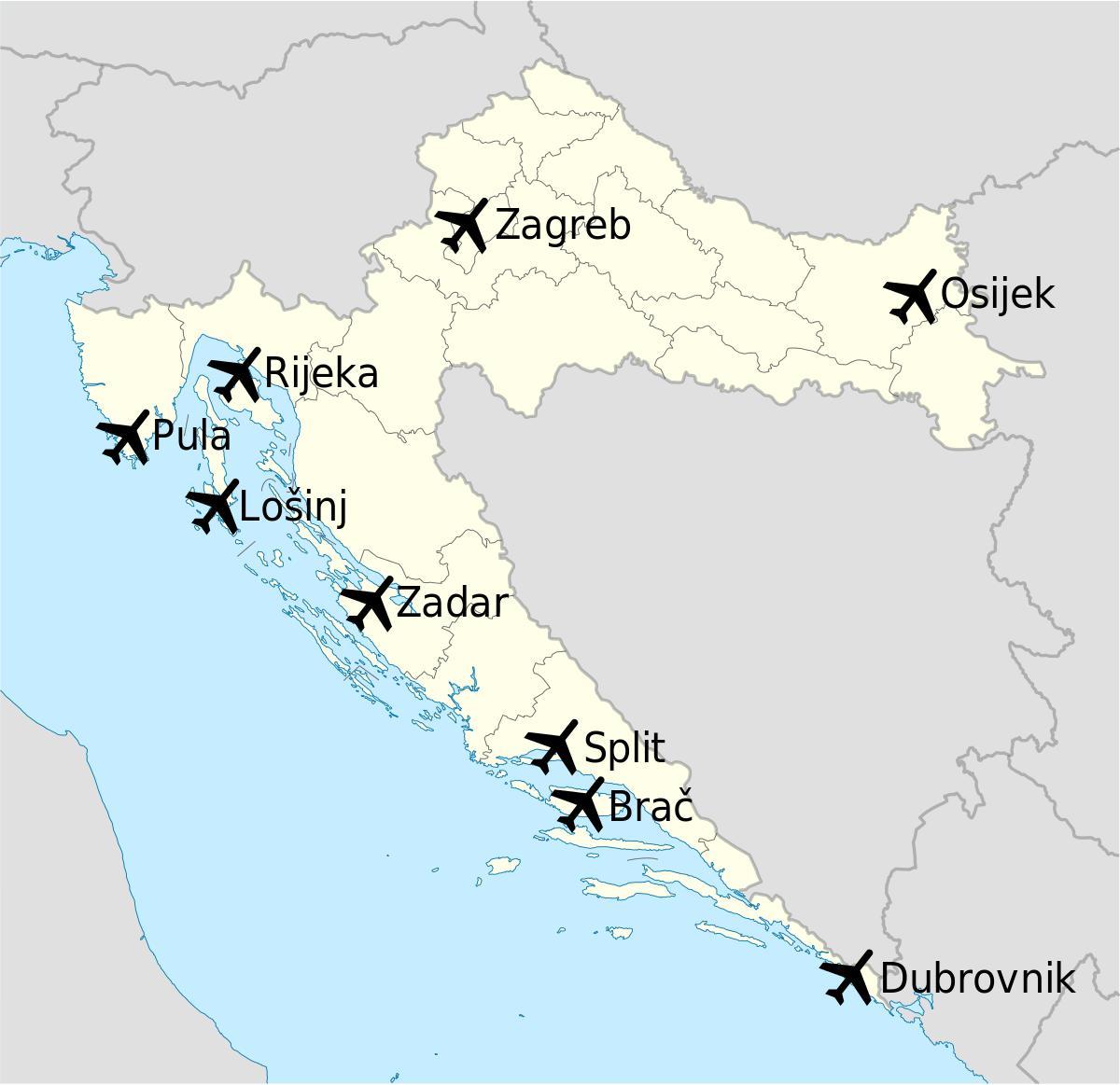 克罗地亚机场地图