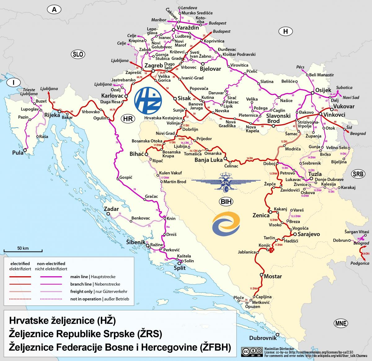 克罗地亚火车线路图
