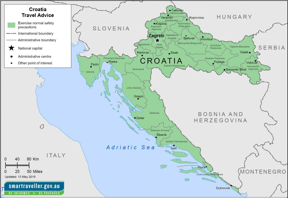 克罗地亚地图与主要城市
